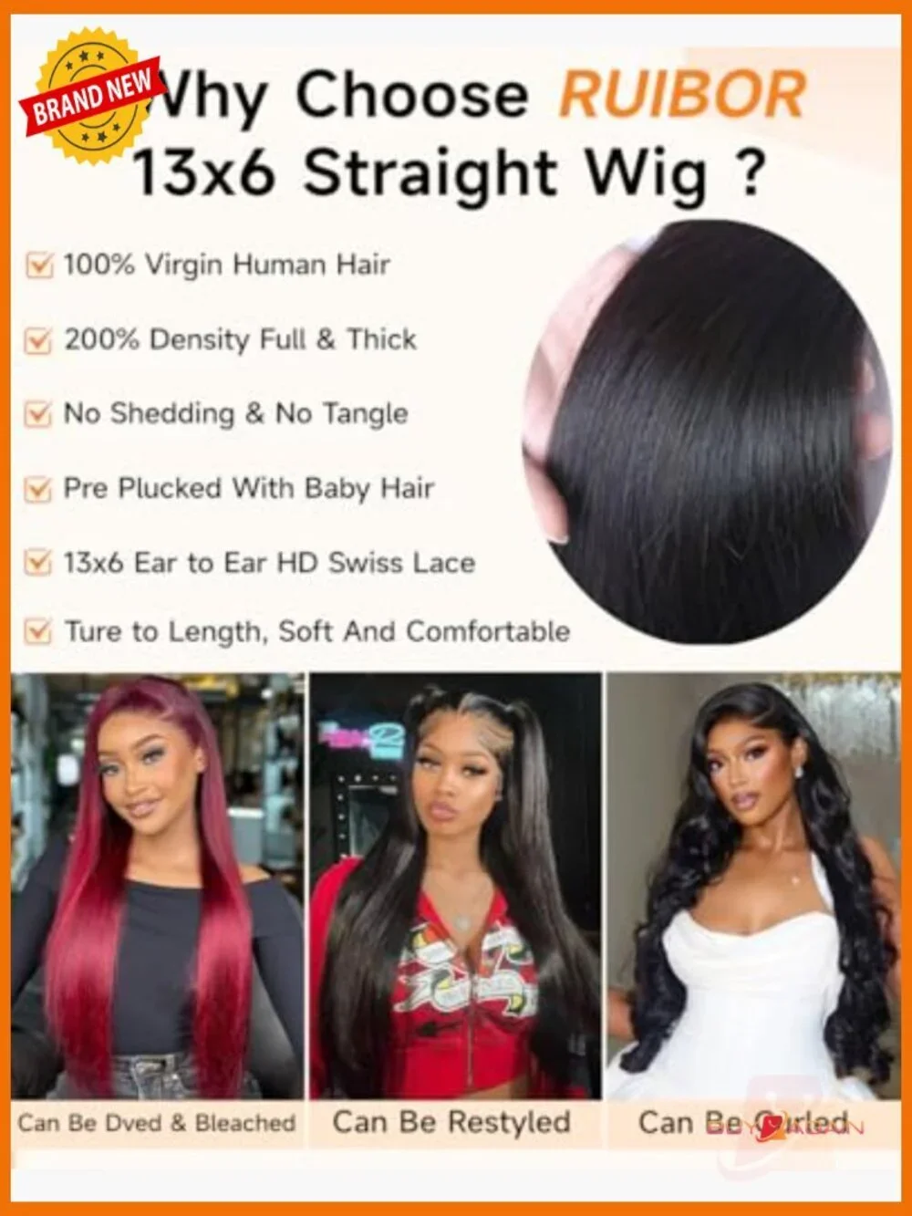 13x6 Lace Front Wig Human Hair 32 Inch Straight 200 Density Pre Plucked Glueless